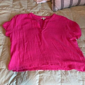 Lucky Brand Bright Pink Split-Neck Gauze Tunic